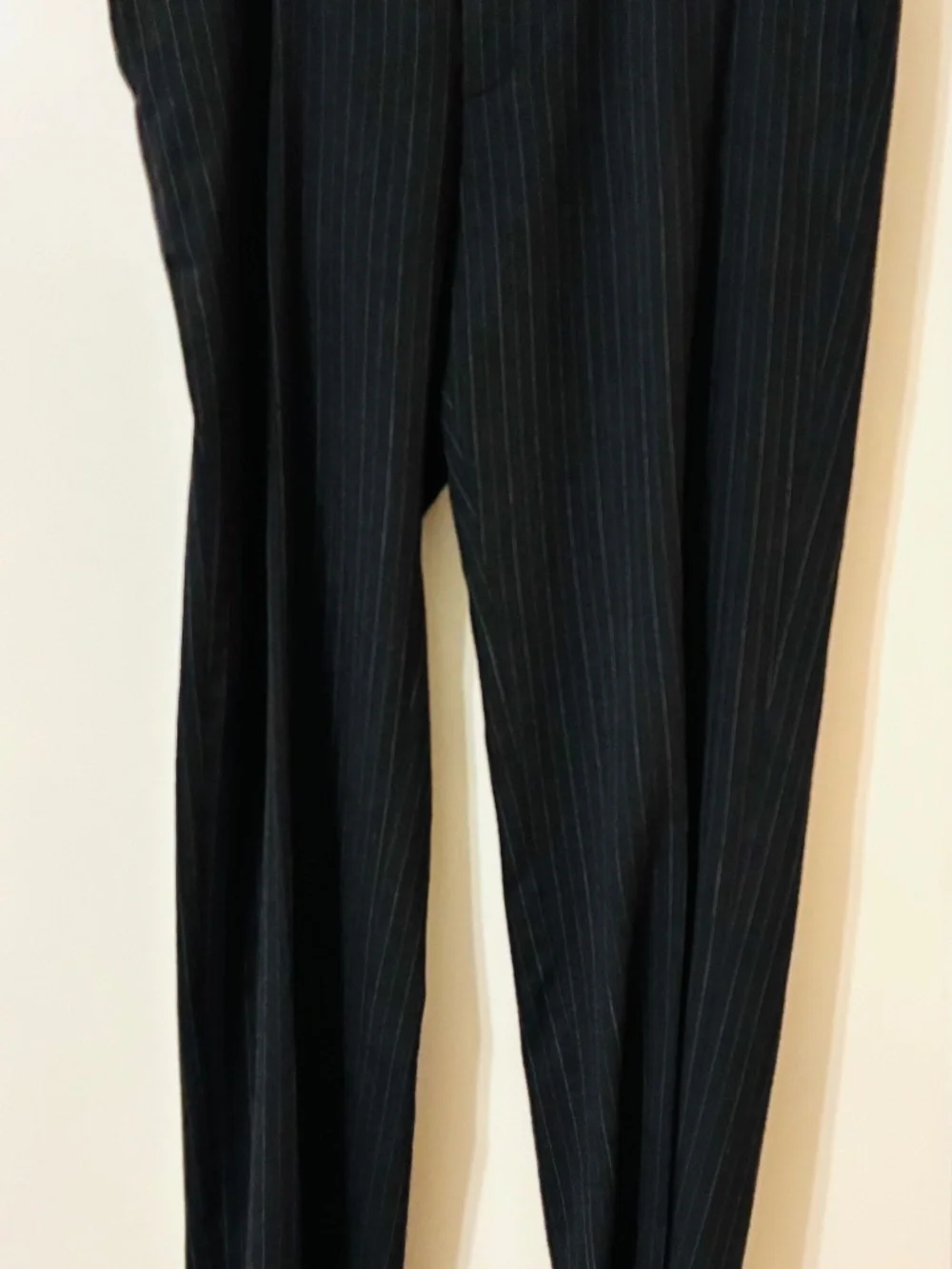 BANANA REPUBLIC MENS WOOL BLND DRESS PANT SZ 42 X 34 BLACK STRIPED FLAT FRONT